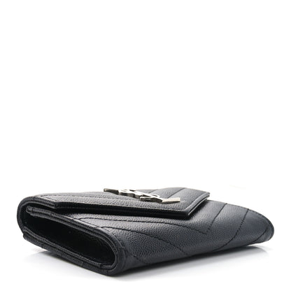 Saint Laurent Grain De Poudre Matelasse Chevron Small Monogram Envelope Wallet Black 4 of 8