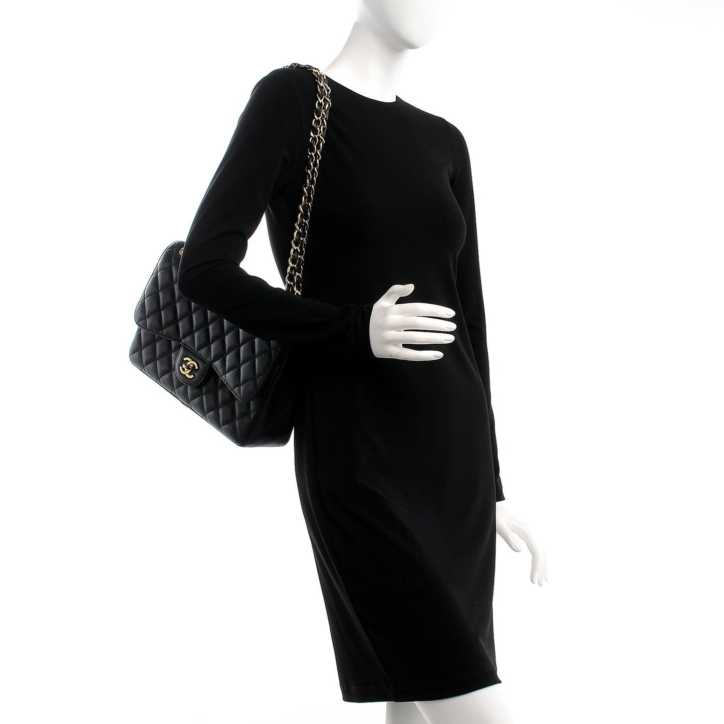 Caviar Quilted Jumbo Double Flap Black