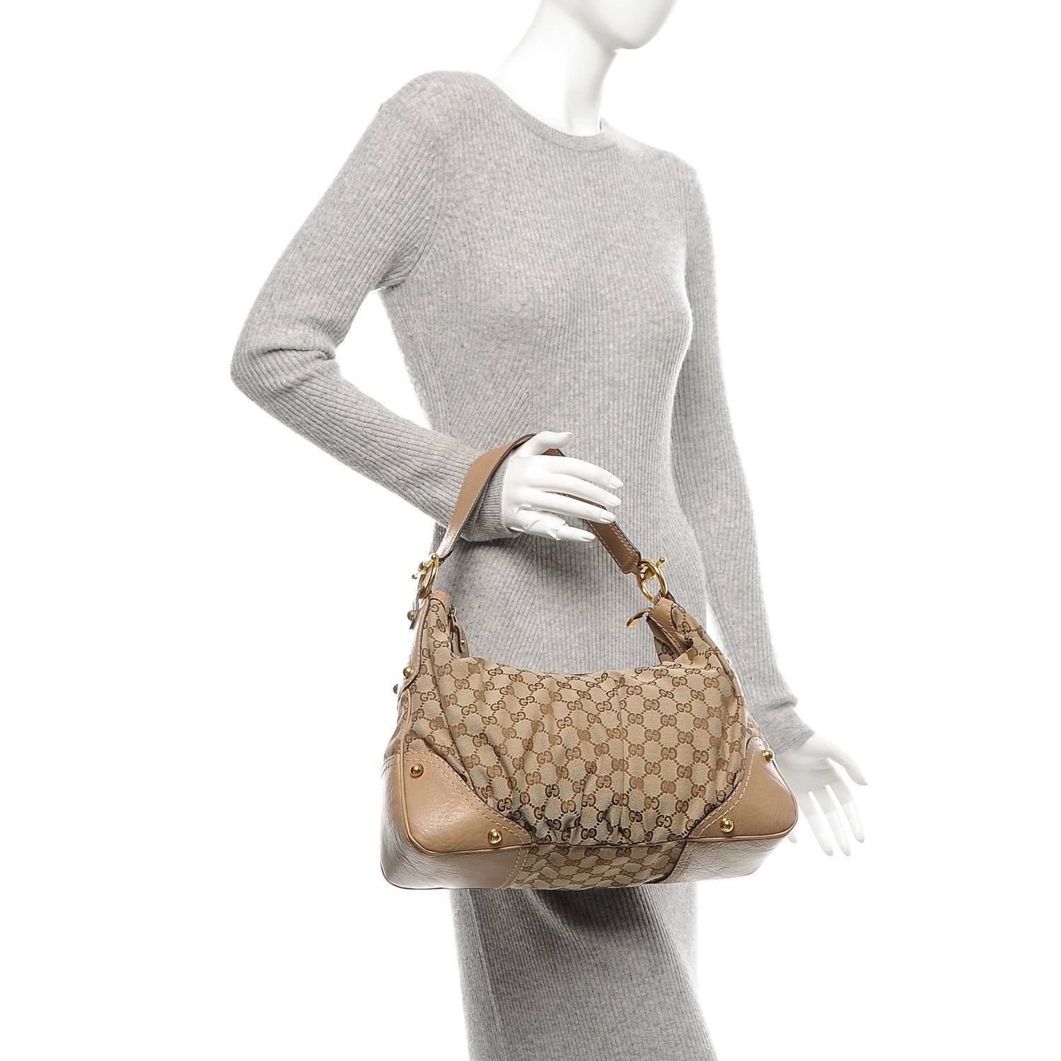 Gucci Monogram Medium Jockey Hobo Beige 2 of 8