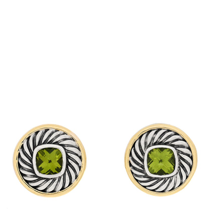 David Yurman Sterling Silver 18K Yellow Gold Peridot Cookie Cable Earrings 1 of 5