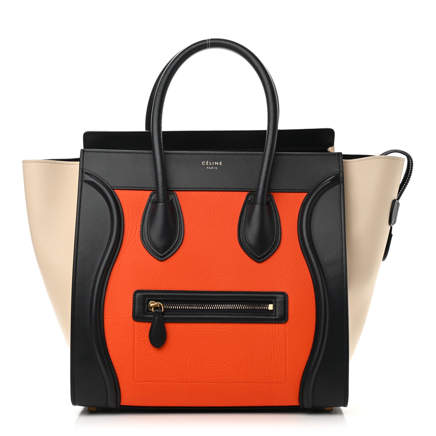 Celine Elephant Calfskin Mini Tri-Color Luggage Bright Orange 1 of 8