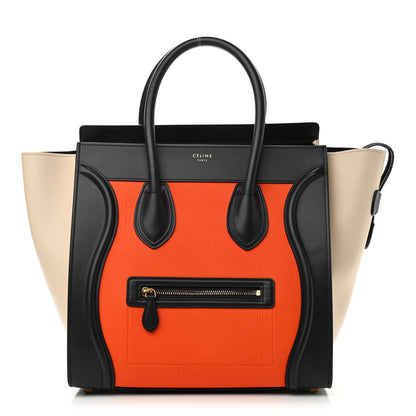 Celine Elephant Calfskin Mini Tri-Color Luggage Bright Orange 1 of 8