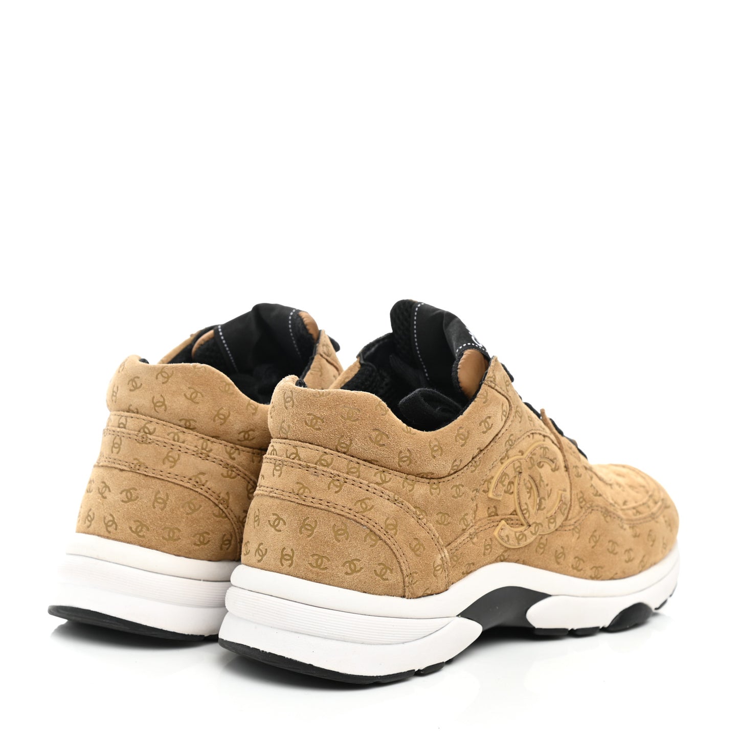 Nylon Suede Calfskin Printed CC Sneakers 37.5 Beige