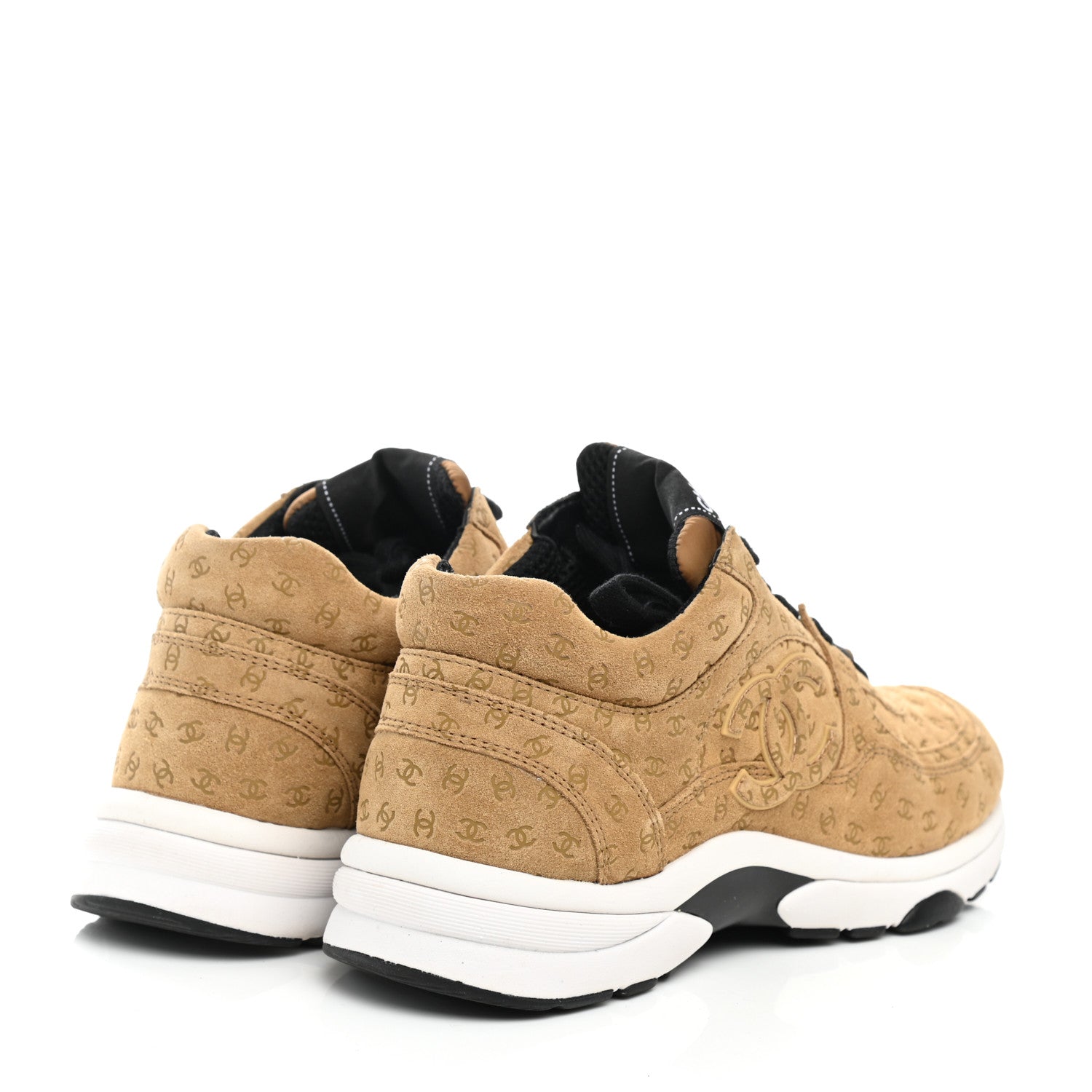 Chanel Nylon Suede Calfskin Printed CC Sneakers 37.5 Beige 4 of 9