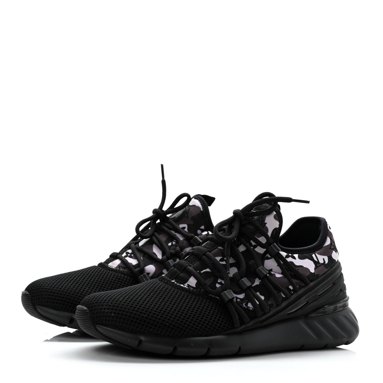 Louis Vuitton Neoprene Mesh Rubber Monogram Camo Fastlane Low Sneakers 5 Black 3 of 8