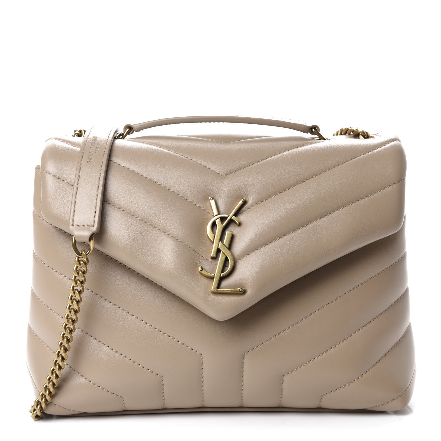 Saint Laurent Calfskin Y Quilted Monogram Small Loulou Chain Satchel Dark Beige 1 of 11