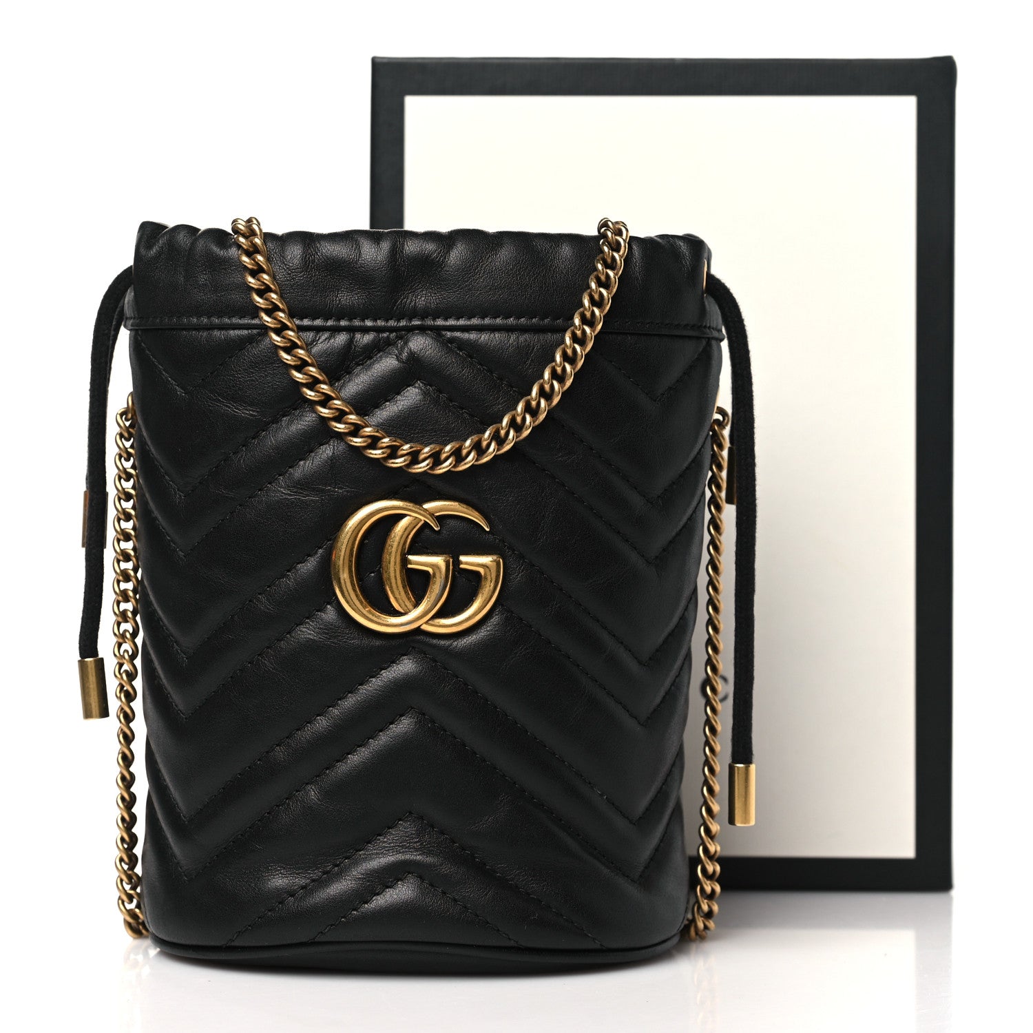 Gucci Calfskin Matelasse Mini GG Marmont 2.0 Bucket Bag Black 11 of 11