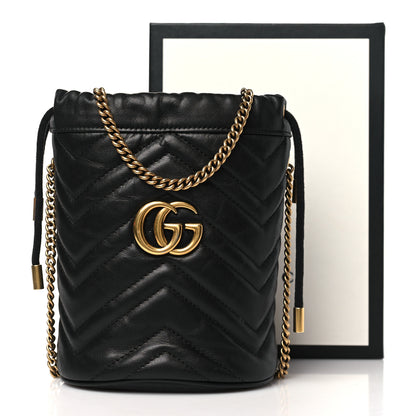Gucci Calfskin Matelasse Mini GG Marmont 2.0 Bucket Bag Black 11 of 11