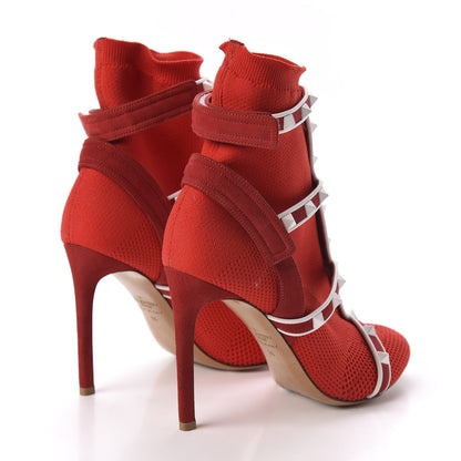 Valentino Garavani Knit Suede Free Rockstud Bodytech 105mm Ankle Boots 36 Rosso Valentino Optic White 4 of 8