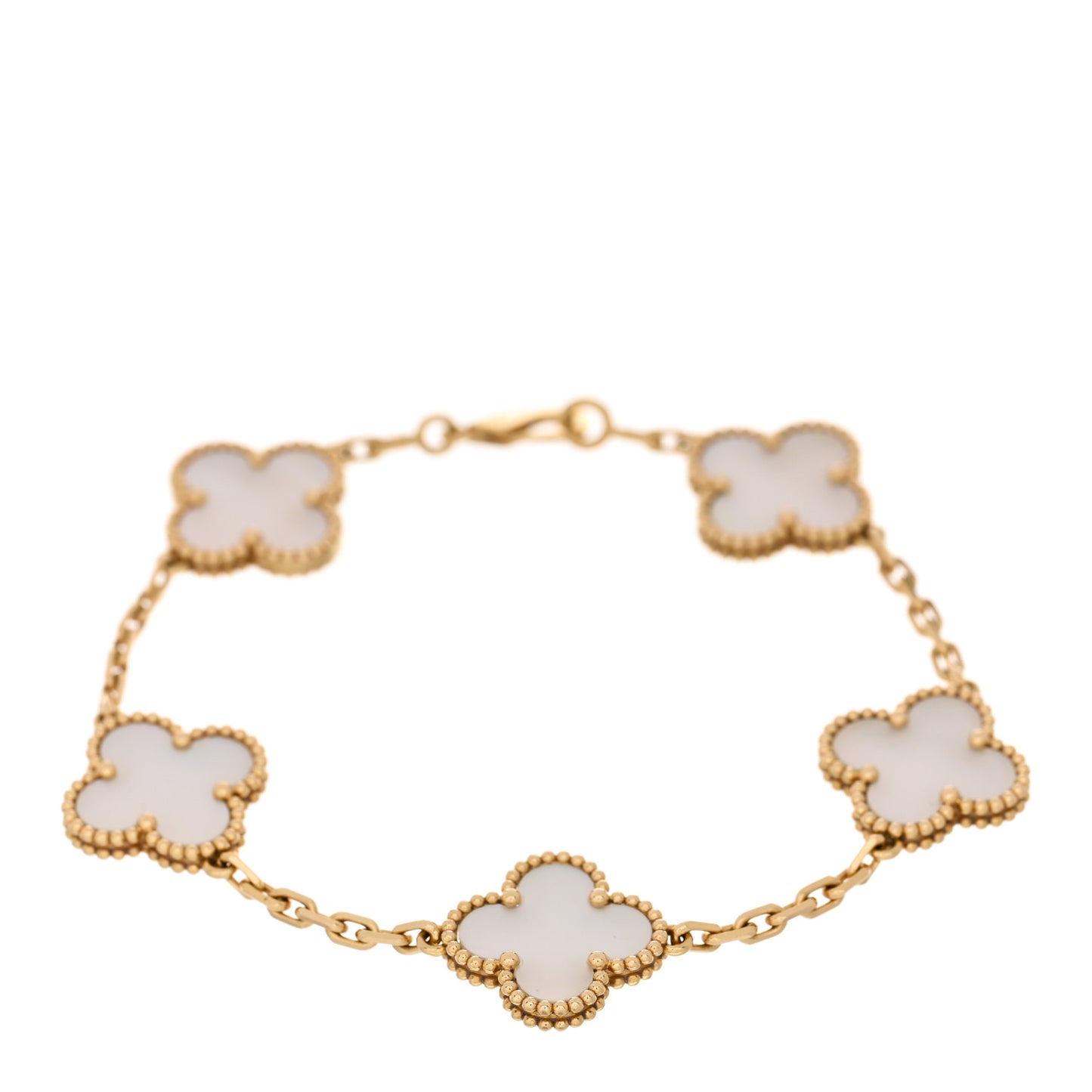 18K Yellow Gold Mother of Pearl 5 Motifs Vintage Alhambra Bracelet