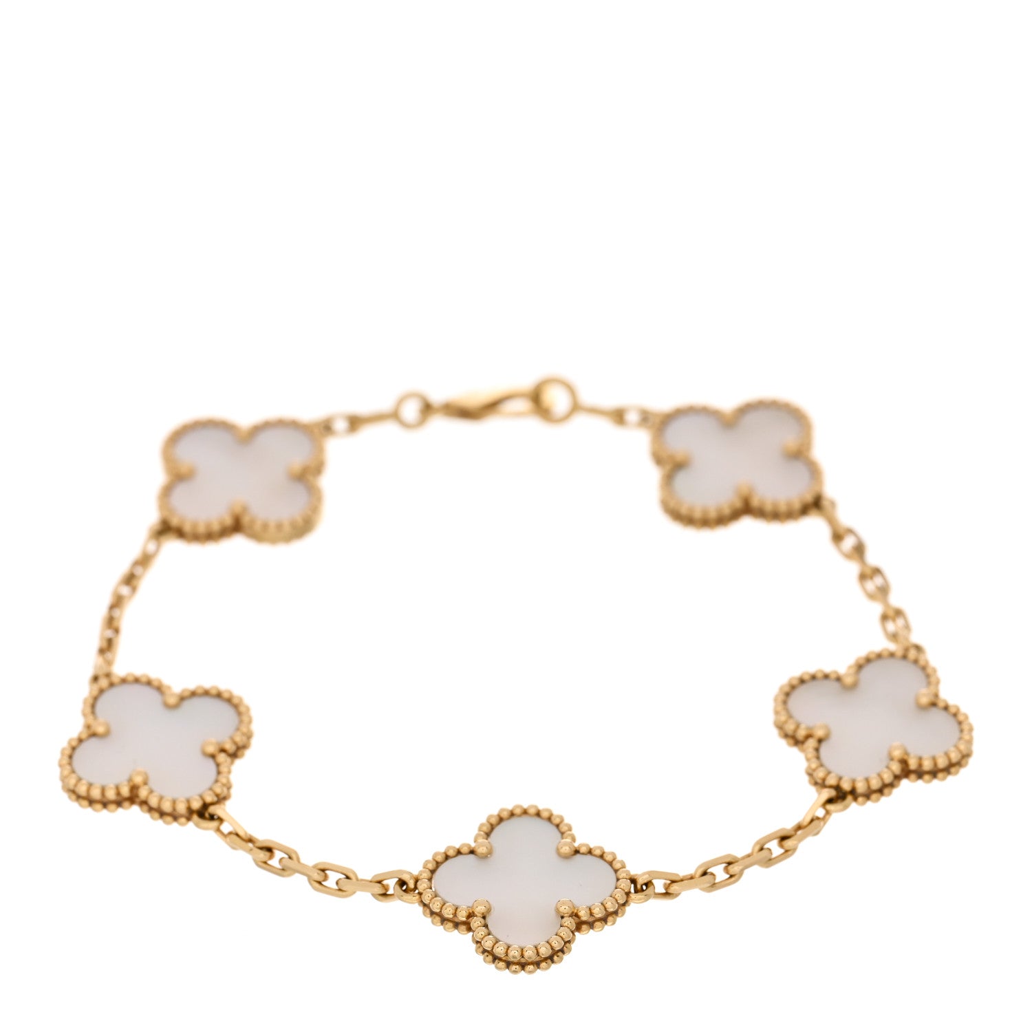 Van Cleef & Arpels 18K Yellow Gold Mother of Pearl 5 Motifs Vintage Alhambra Bracelet 1 of 4