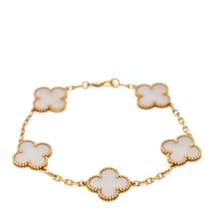 Van Cleef & Arpels 18K Yellow Gold Mother of Pearl 5 Motifs Vintage Alhambra Bracelet 1 of 4