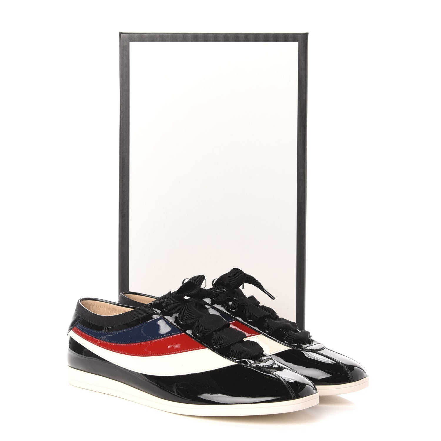 Gucci Patent Calfskin Mens Web Falacer Sneakers 9.5 Black 10 of 10