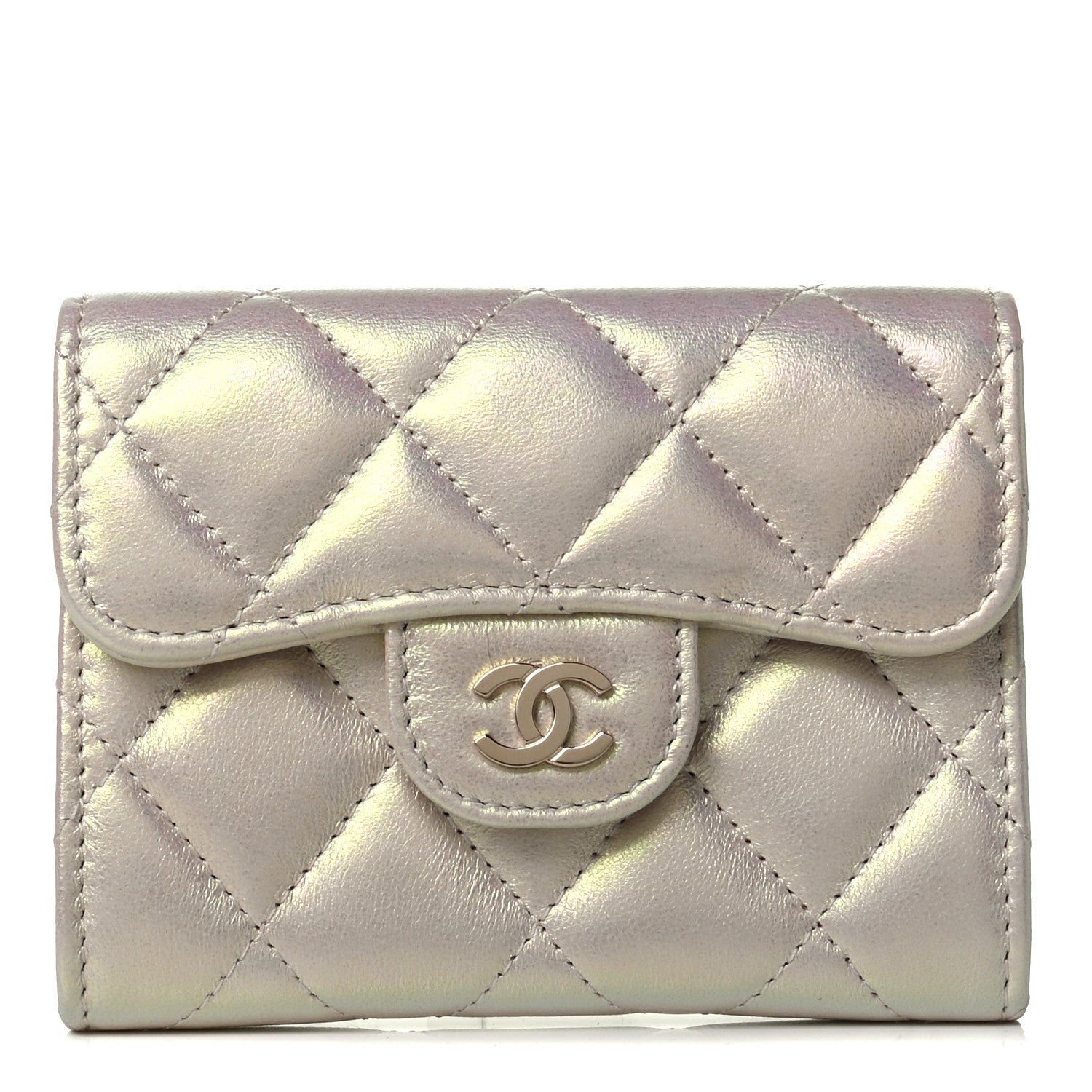Chanel Iridescent Lambskin Quilted Flap Card Holder Wallet Ivory 1 of 5