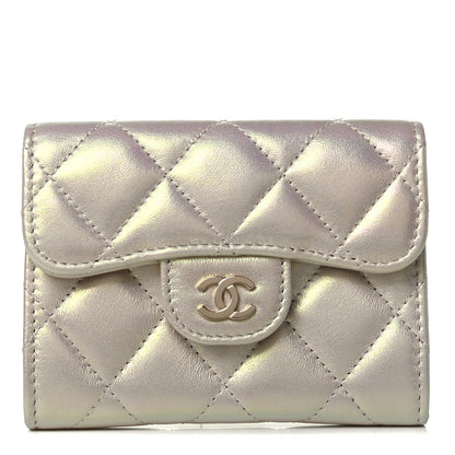 Chanel Iridescent Lambskin Quilted Flap Card Holder Wallet Ivory 1 of 5