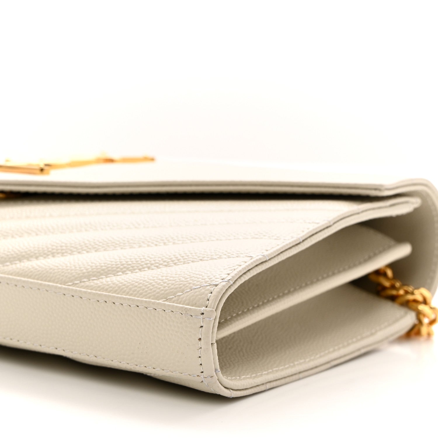 Saint Laurent Grain De Poudre Matelasse Chevron Monogram Chain Wallet Crema Soft 9 of 10