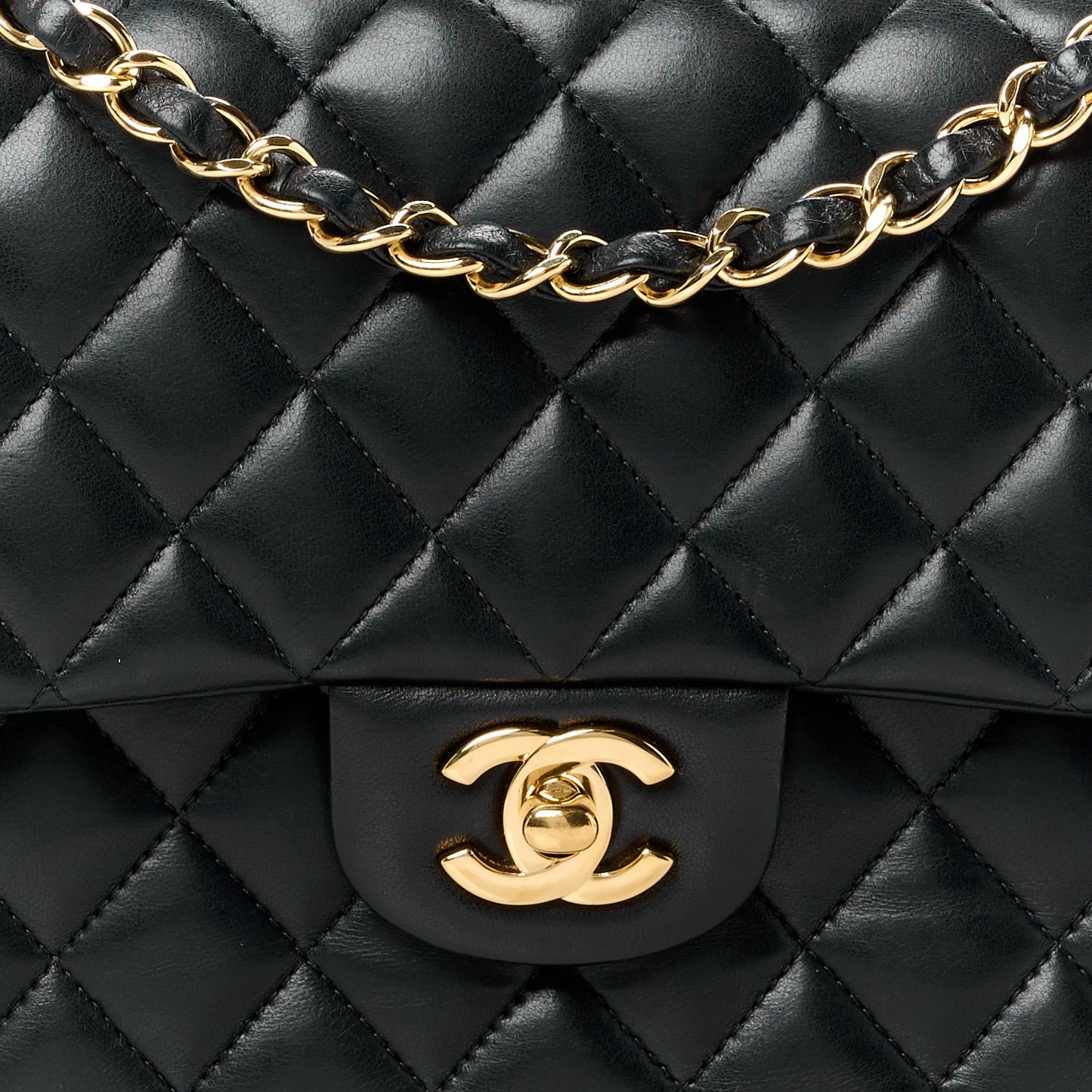 Lambskin Quilted Medium Double Flap Black