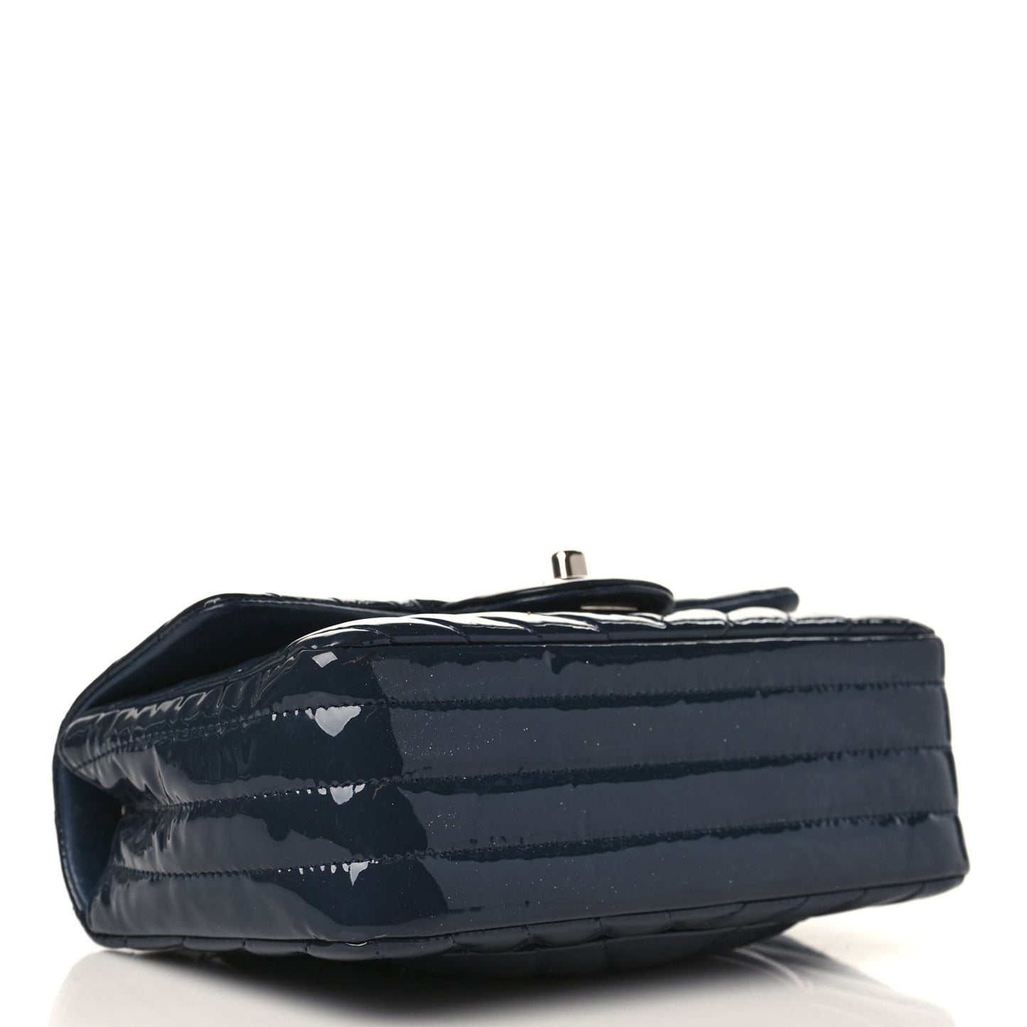 Patent Calfskin Chevron Quilted Mini Rectangular Flap Navy Blue
