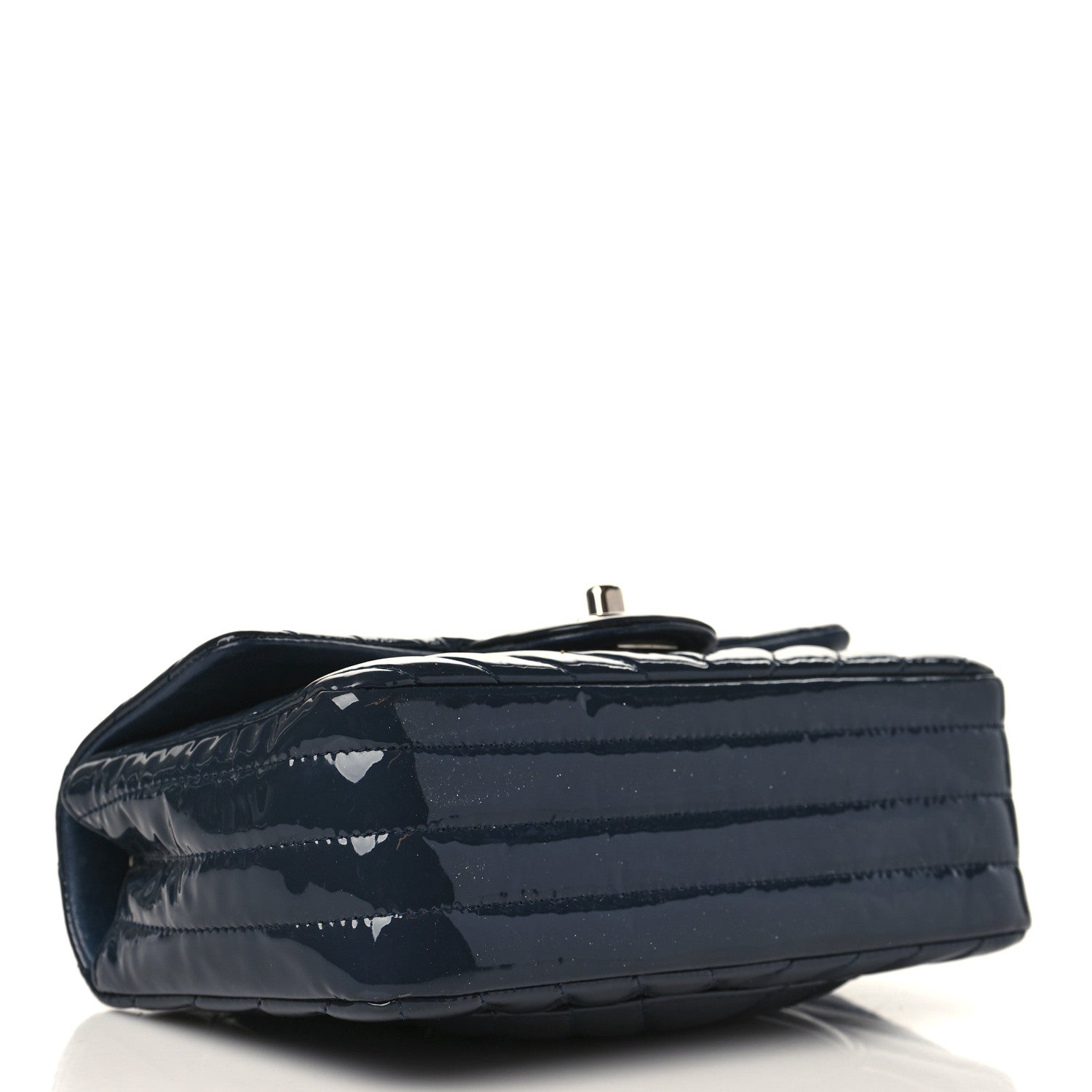 Chanel Patent Calfskin Chevron Quilted Mini Rectangular Flap Navy Blue 4 of 14