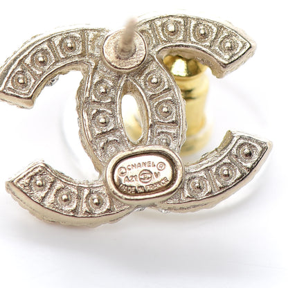 Chanel Pearl Crystal CC Stud Earrings Gold 4 of 5
