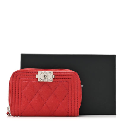 Chanel Caviar Quilted Boy Zip Around Coin Purse Wallet Red 9 of 9