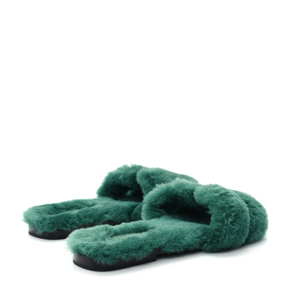 Hermes Woolskin Oran Sandals 37.5 Vert Anglais 5 of 9