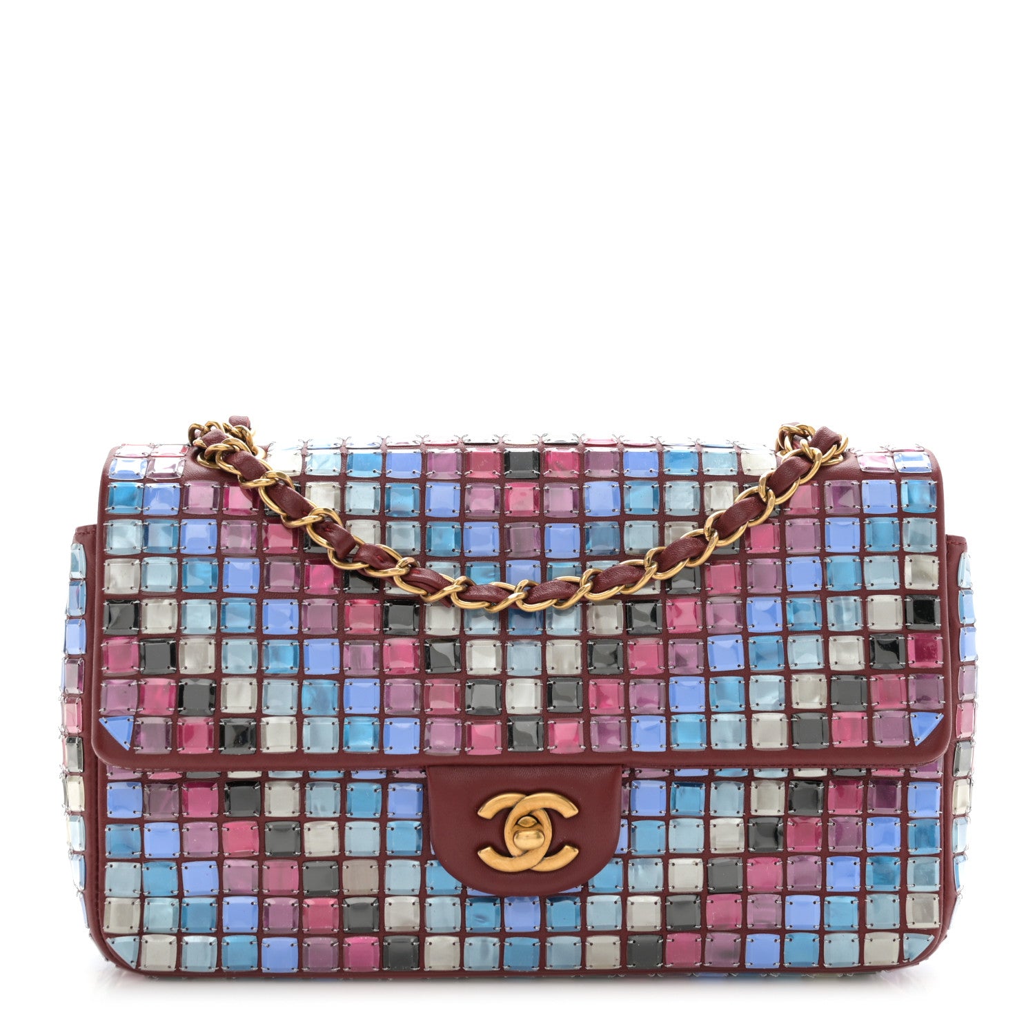 Chanel Lambskin Mosaic Medium Flap Red Multicolor 1 of 12