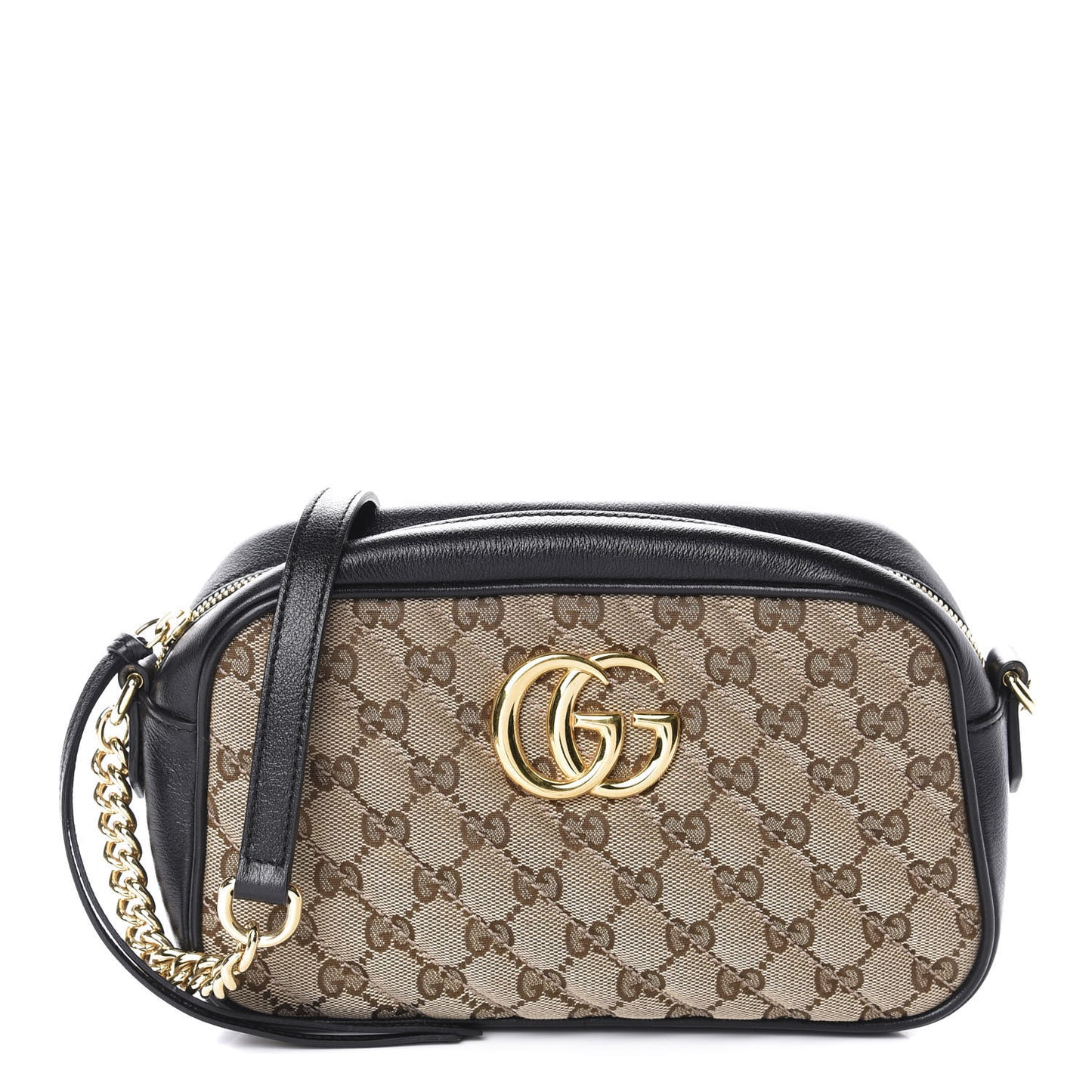 Monogram Matelasse Diagonal Small GG Marmont Chain Shoulder Bag Beige Black