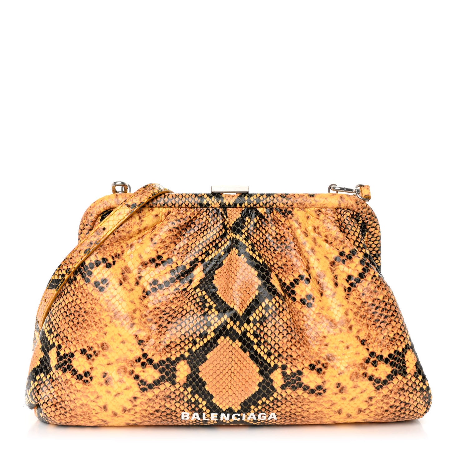 Calfskin Logo Python Effect Cloud Clutch XS Orange Black
