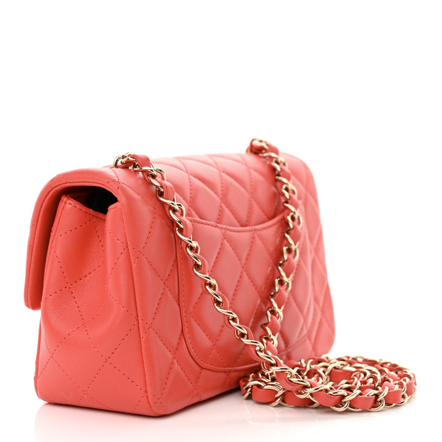Lambskin Quilted Mini Rectangular Flap Coral
