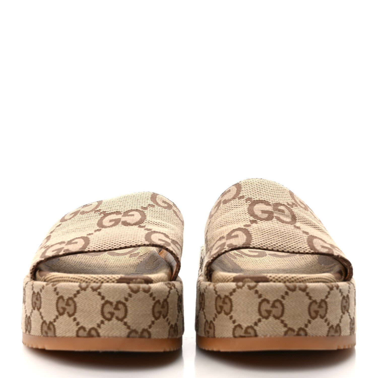Gucci Monogram Maxi GG Angelina Platform 55mm Slide Sandals 38.5 Camel Ebony 2 of 9