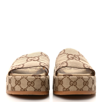 Gucci Monogram Maxi GG Angelina Platform 55mm Slide Sandals 38.5 Camel Ebony 2 of 9