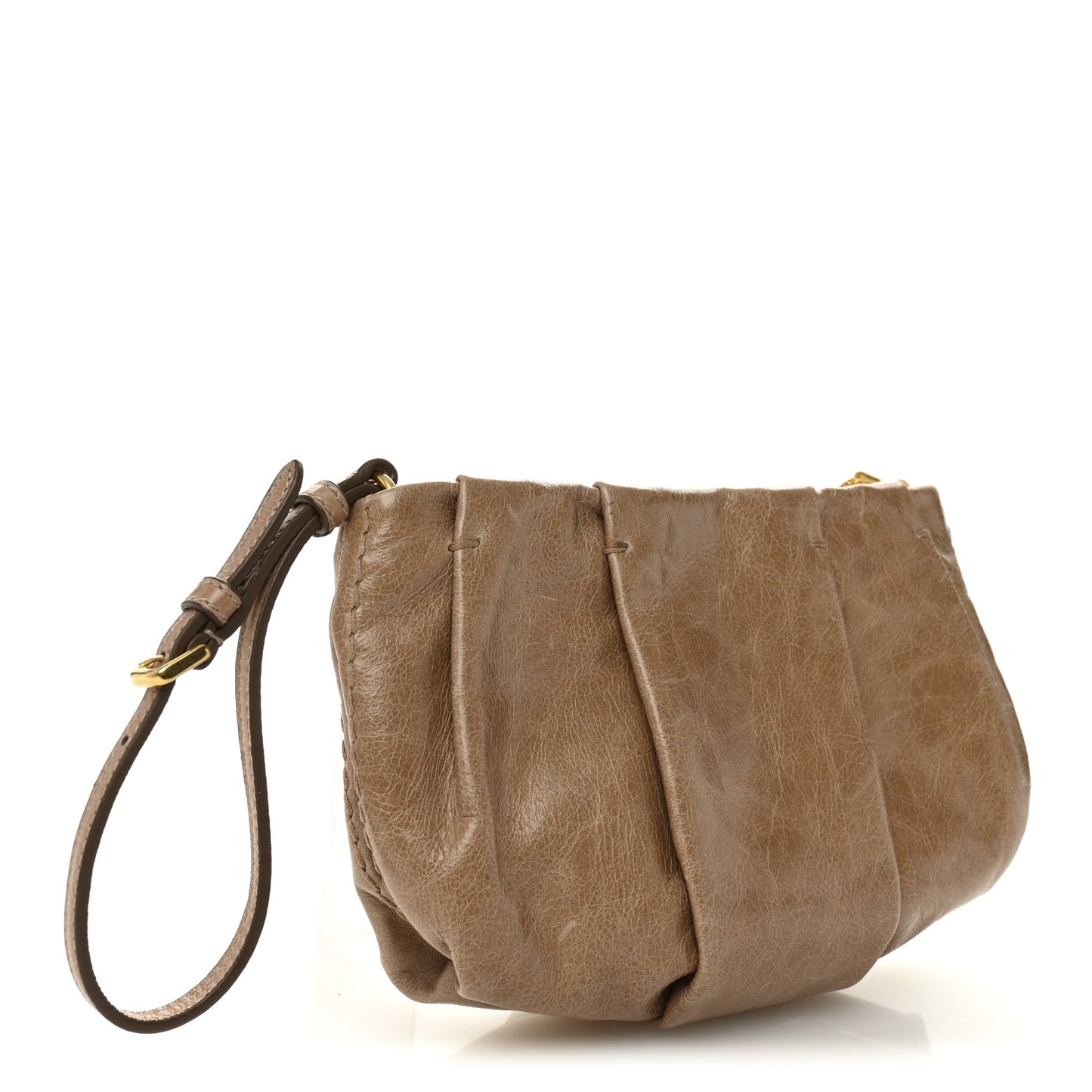 Vitello Shine Wristlet Clutch Cammeo