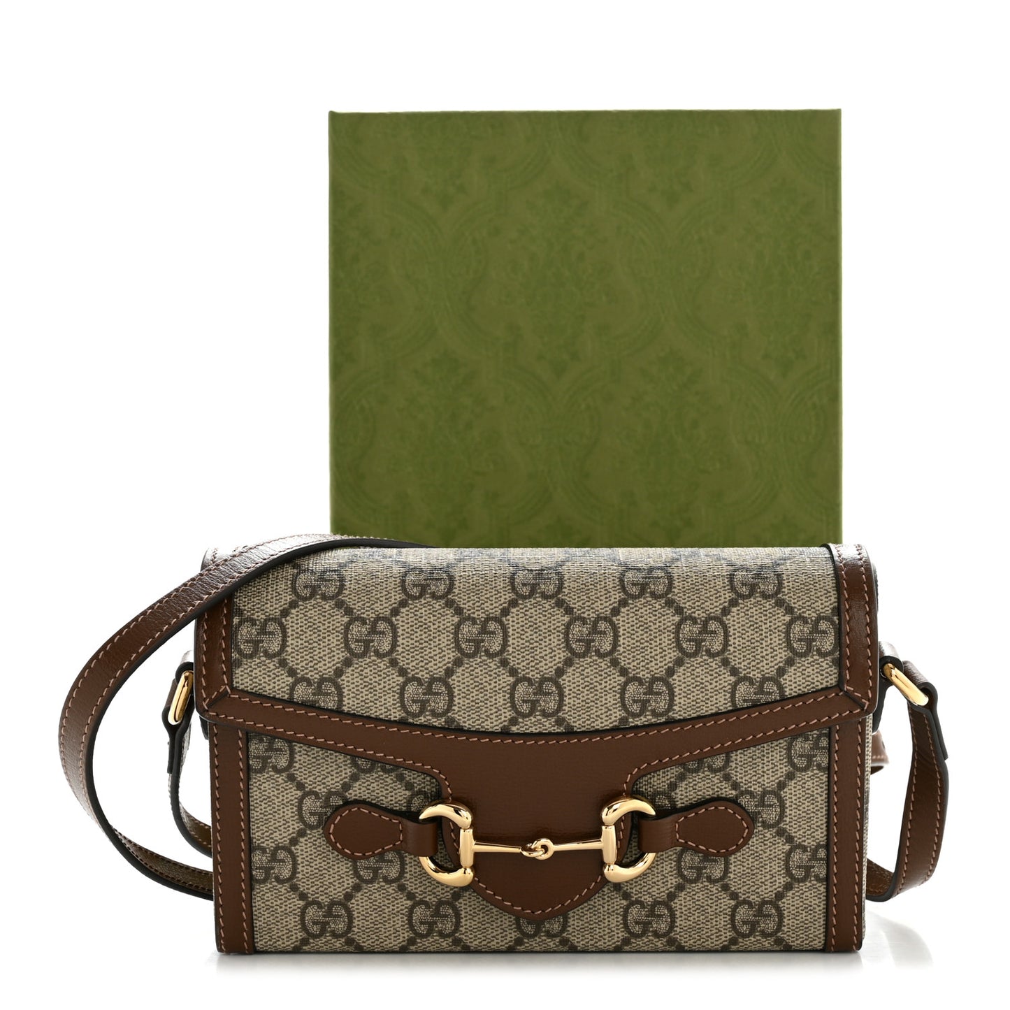 GG Supreme Monogram Mini Horsebit 1955 Shoulder Bag Beige Brown Sugar