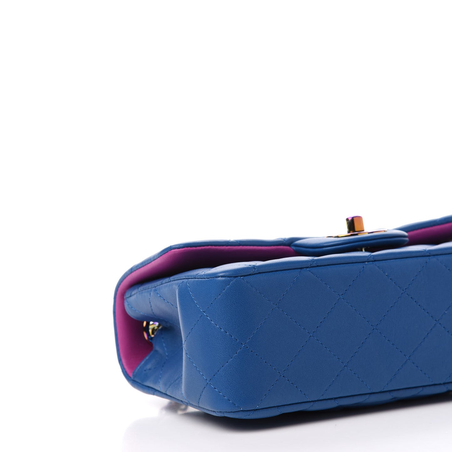 Lambskin Quilted Mini Rectangular Flap Blue Purple