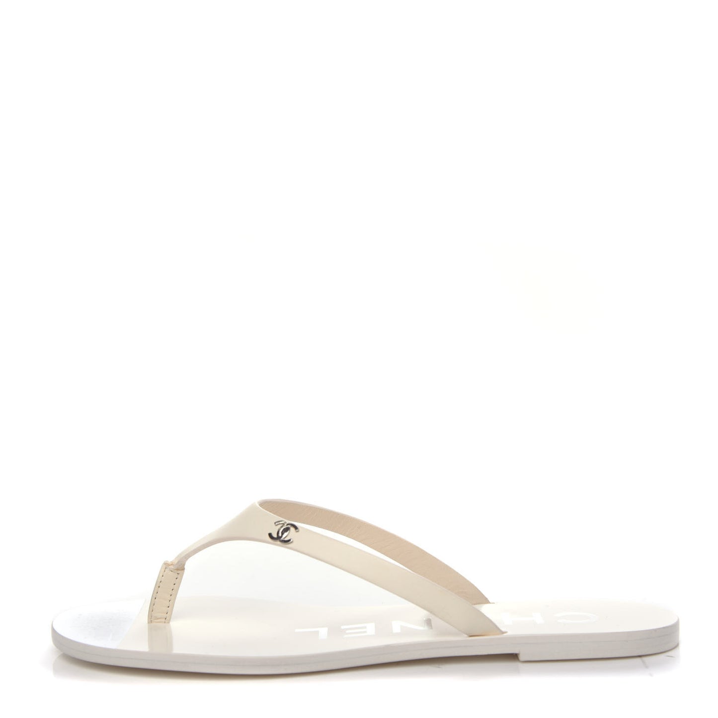 Calfskin CC Thong Sandals 35 White