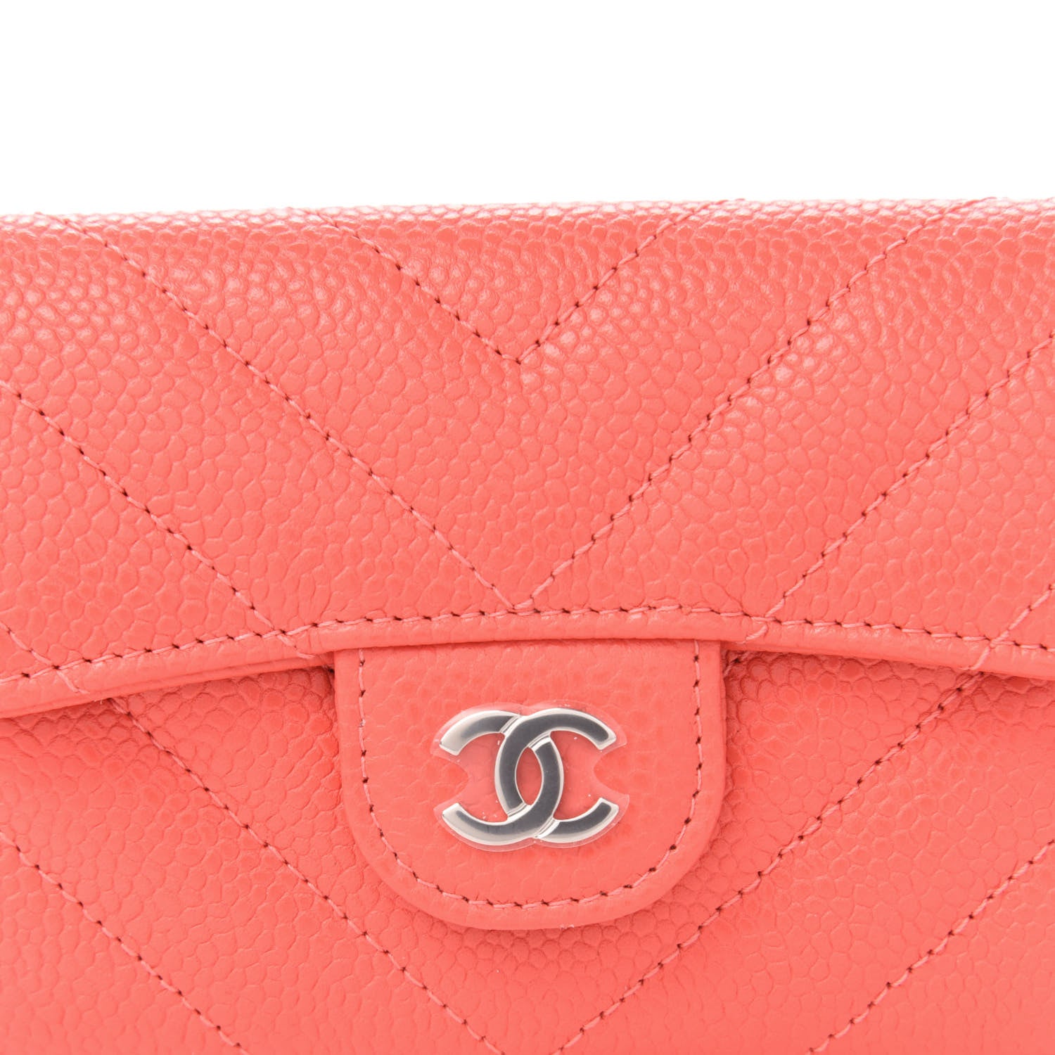 Chanel Caviar Chevron Quilted Flap Card Holder Orange 11 of 12