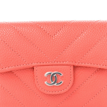 Chanel Caviar Chevron Quilted Flap Card Holder Orange 11 of 12