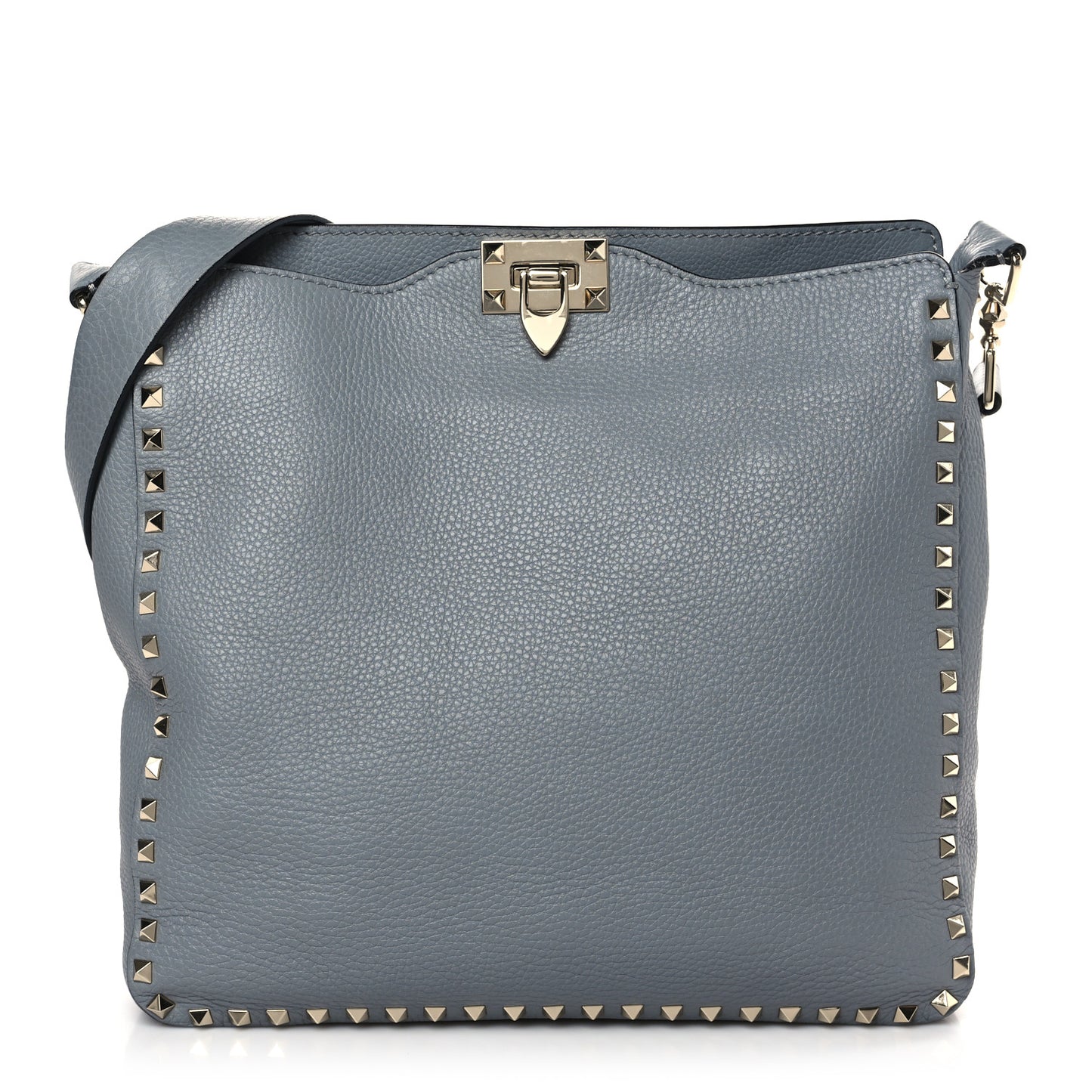 Pebbled Calfskin Large Rockstud Flip-Lock Messenger Bag Light Stone