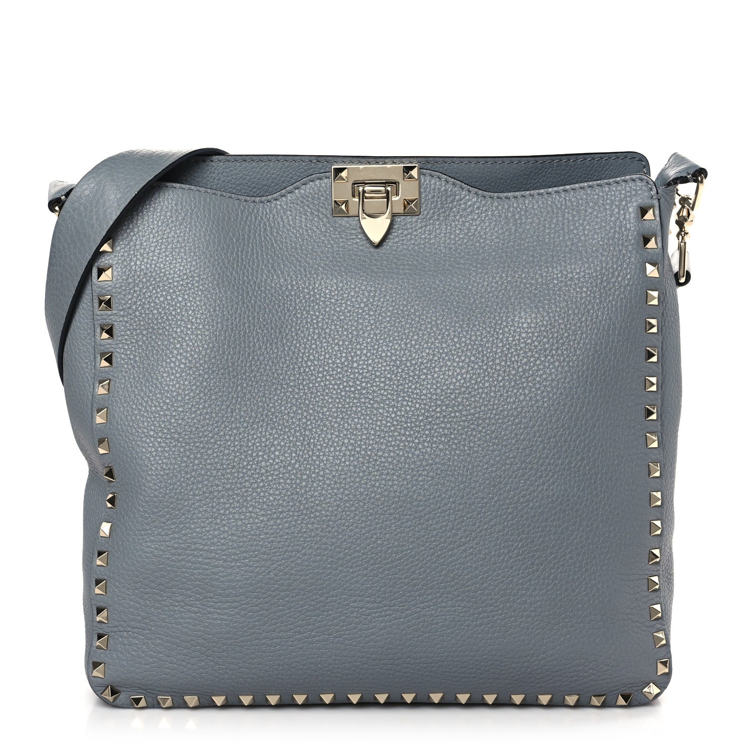 Valentino Garavani Pebbled Calfskin Large Rockstud Flip-Lock Messenger Bag Light Stone 1 of 8