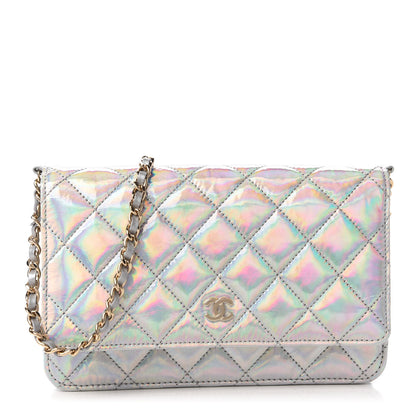 Chanel Iridescent Goatskin Quilted Wallet On Chain WOC Silver 1 of 12