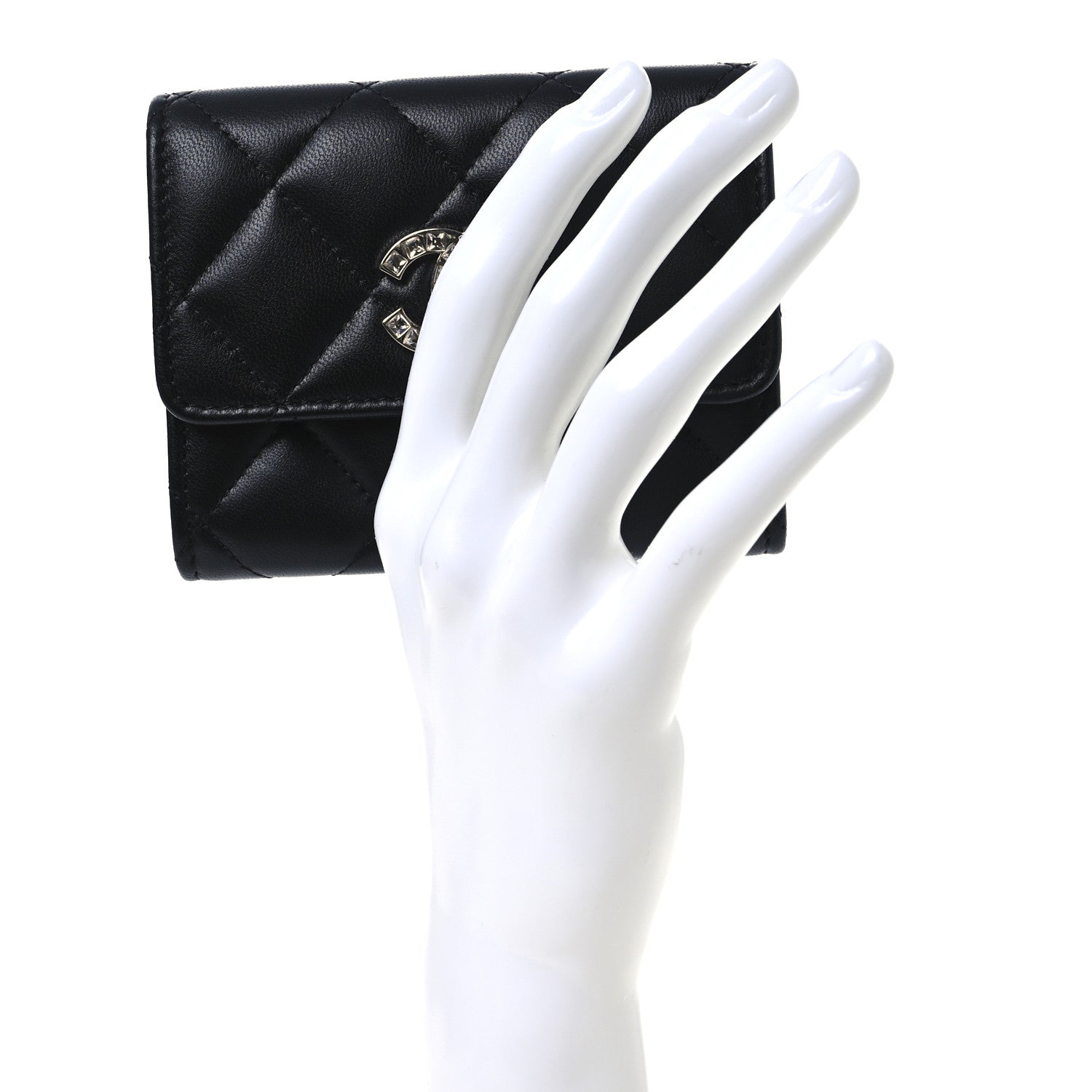 Chanel Lambskin Quilted Flap Baguette Crystal Card Holder Wallet Black 2 of 6