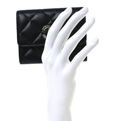 Chanel Lambskin Quilted Flap Baguette Crystal Card Holder Wallet Black 2 of 6