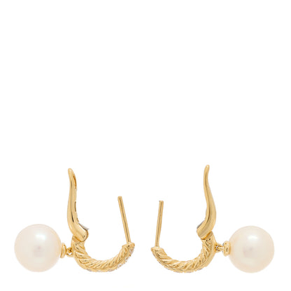David Yurman 18K Yellow Gold Diamond Pearl Classics Pave Drop Earrings 3 of 4