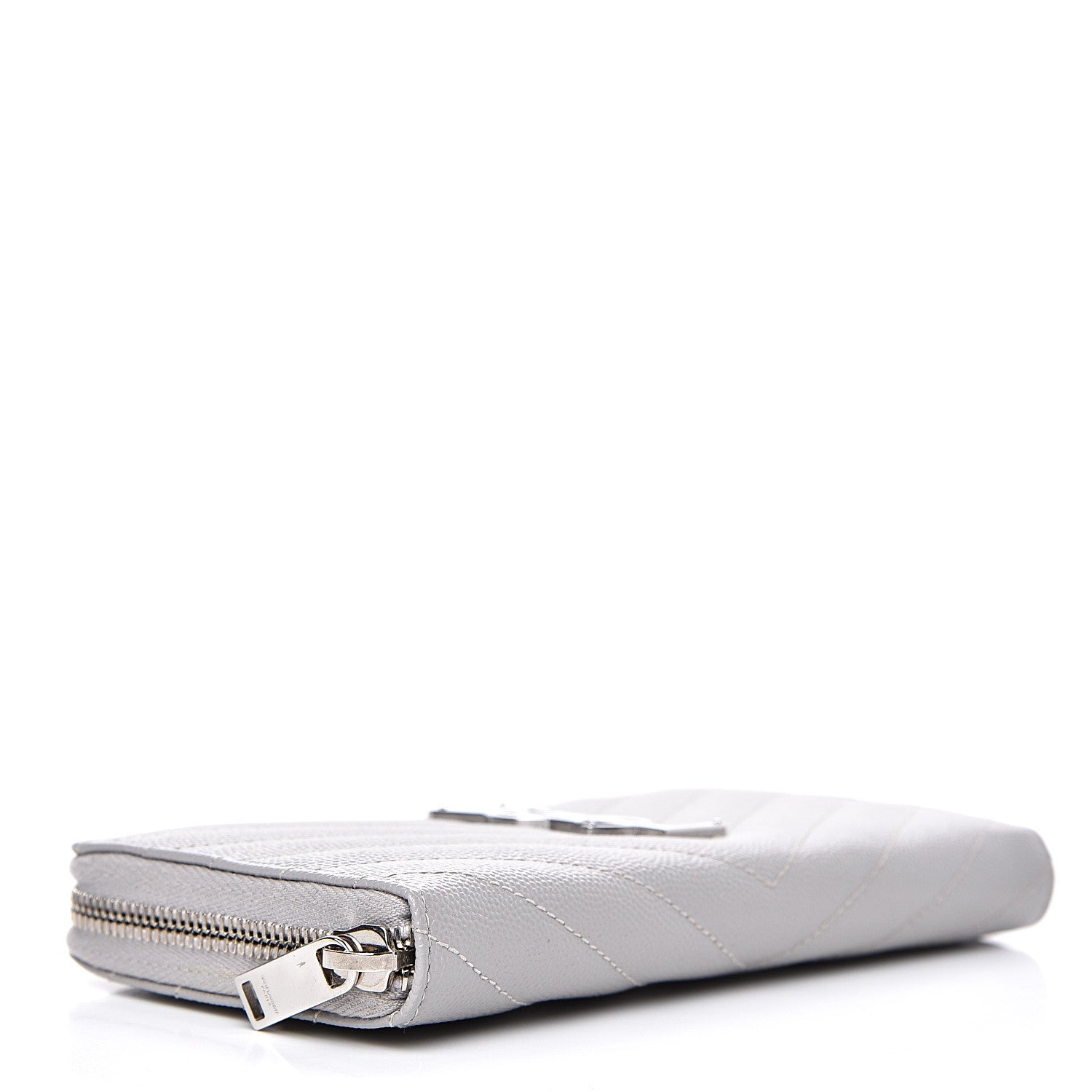 Saint Laurent Grain De Poudre Matelasse Chevron Monogram Zip Around Wallet Granite 3 of 8