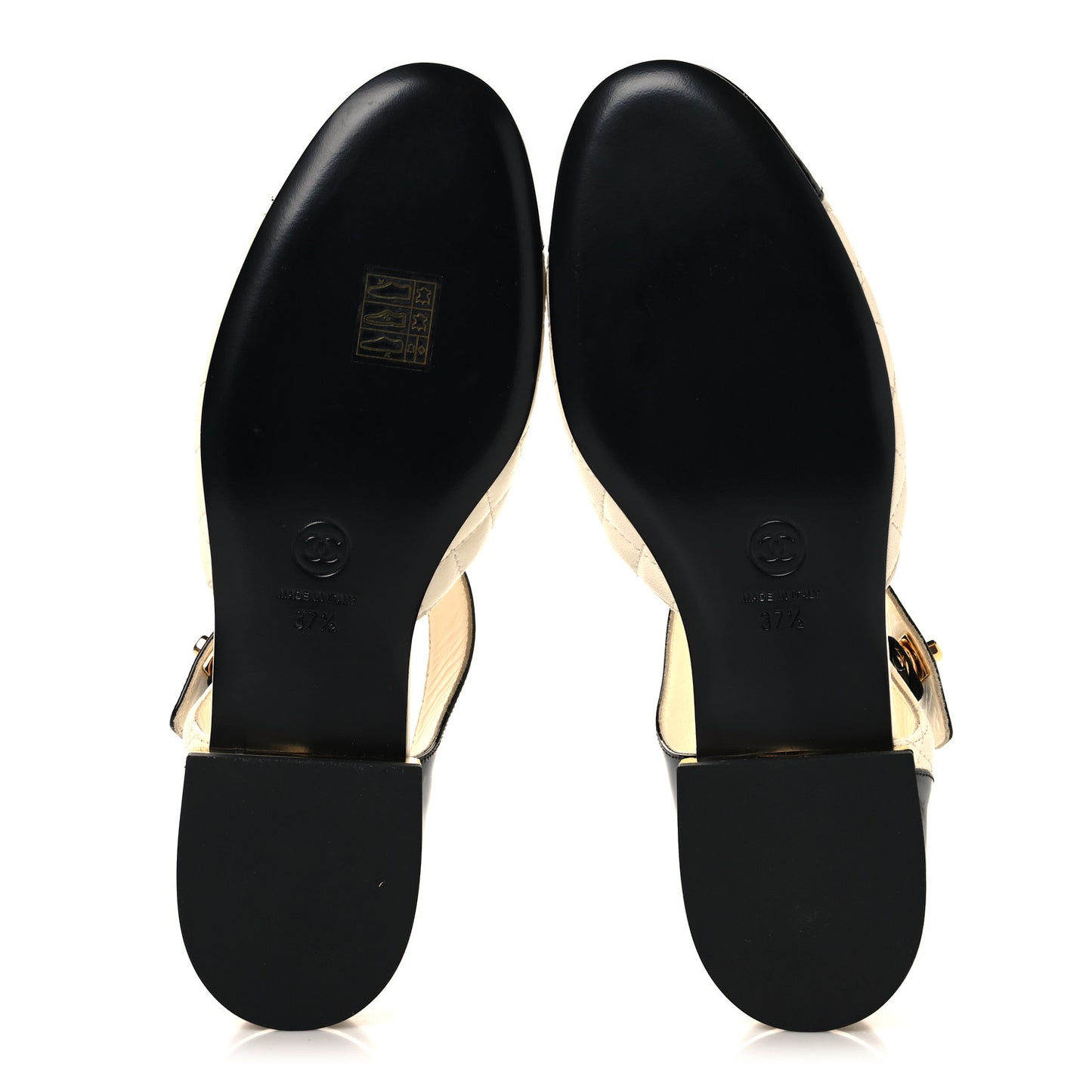 Patent Lambskin Quilted Cap Toe Ballerina Flats 37.5 Ivory Black