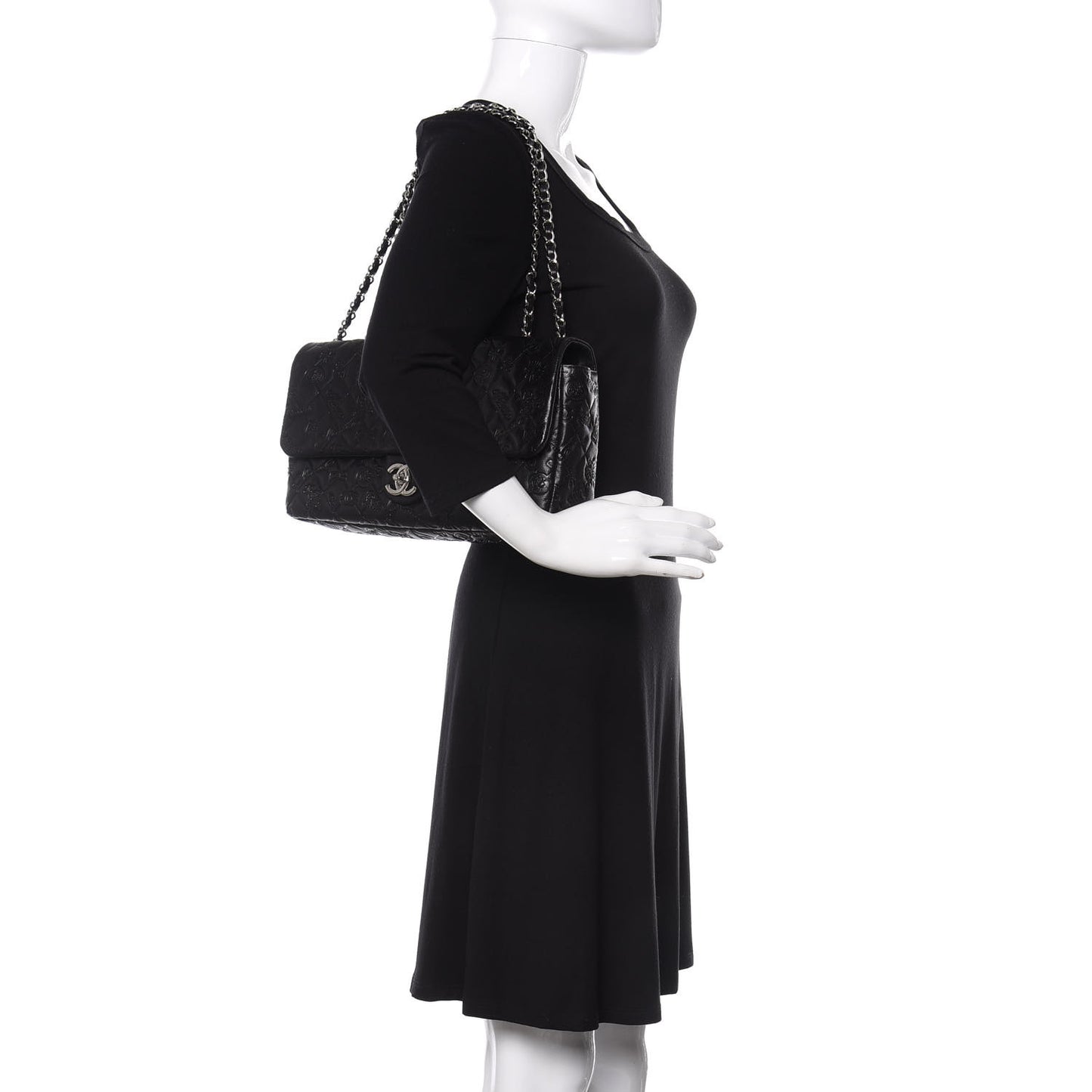 Calfskin Embossed Large Lucky Symbols Flap Black