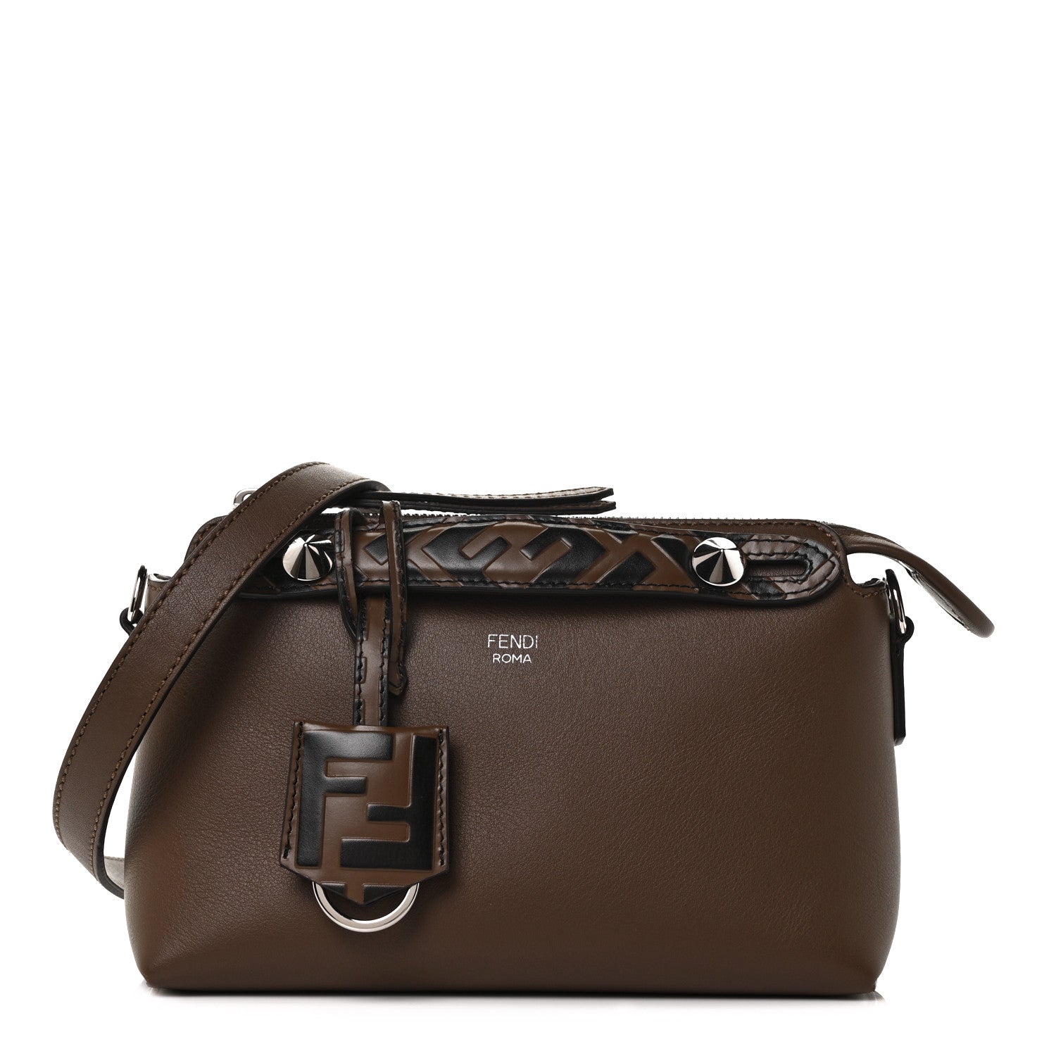 Fendi Vitello Dolce Bi-Color FF 1974 Embossed Mini By The Way Boston Bag Maya Black 1 of 7