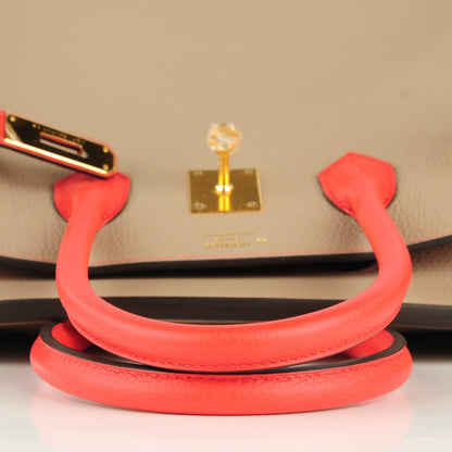 Hermes Togo Bi Color Horseshoe Birkin 35 Rouge Pivoine Gris Tourterelle 15 of 17