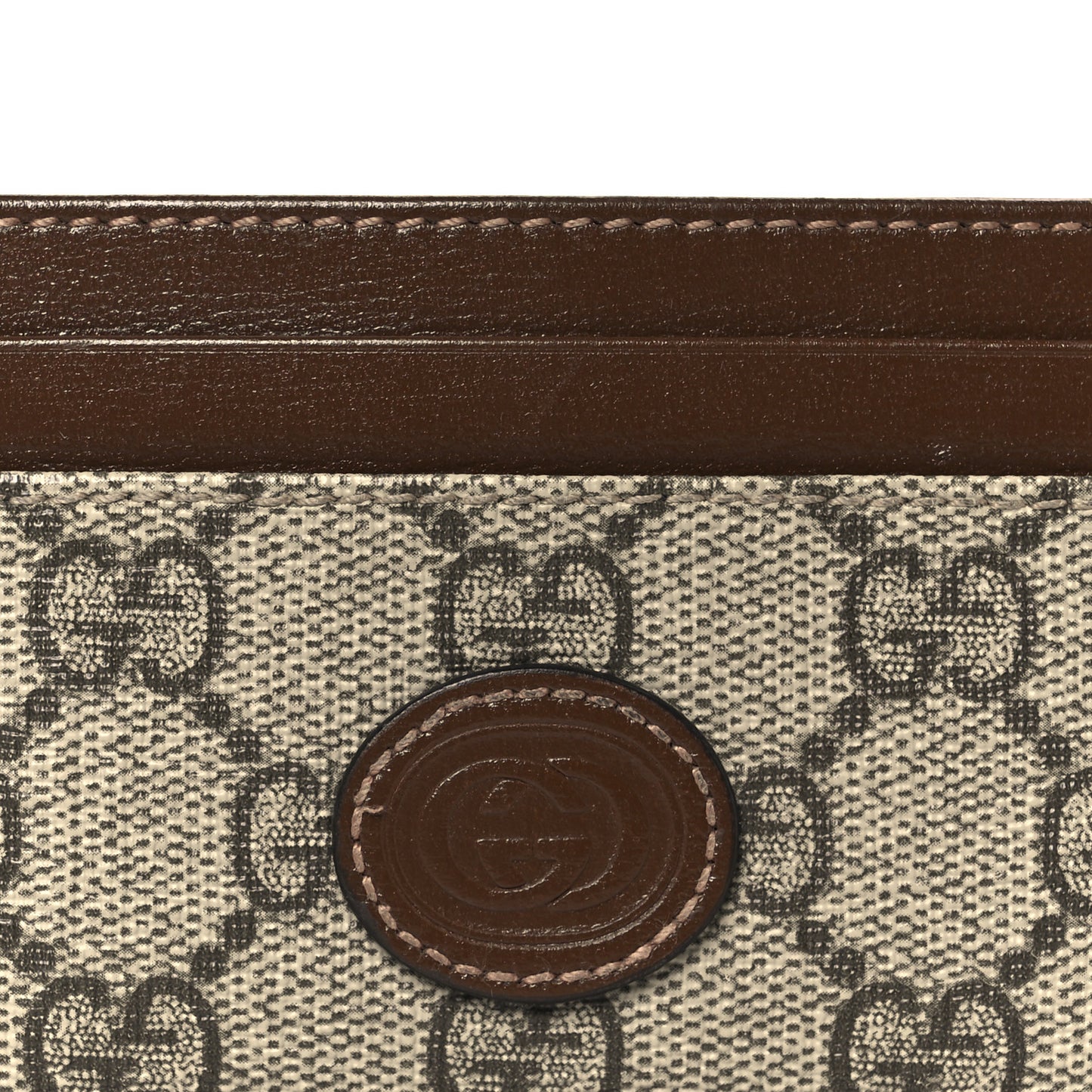GG Supreme Monogram Azalea Calfskin Retro Interlocking G Card Holder Beige Ebony Brown Sugar